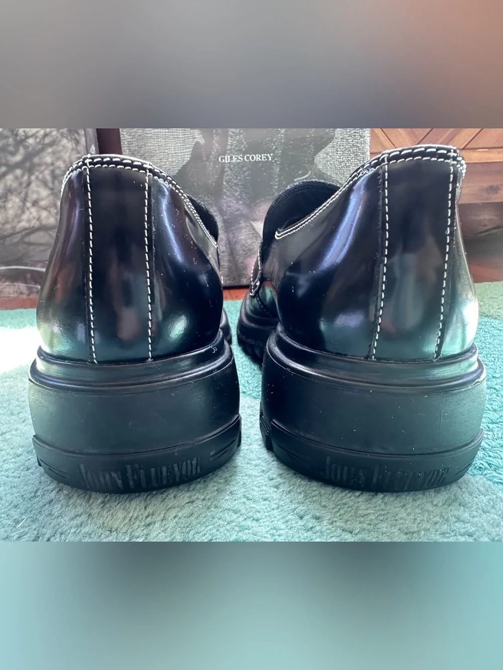 Fluevog EXCELLENT Official Linggo glossy black leather slip-on loafer- W8/M6